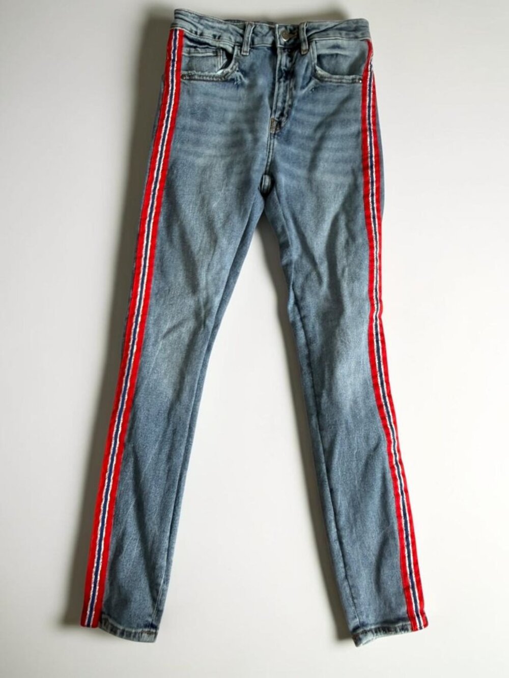 ZARA Red Pinstripe Denim Skinny Jeans Size 2
